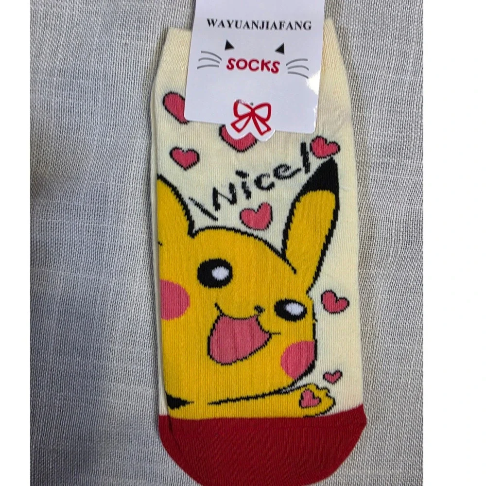 Pikachu Pokemon Hearts Cotton Blend Ankle Socks Yellow Red Size 35-41 NEW